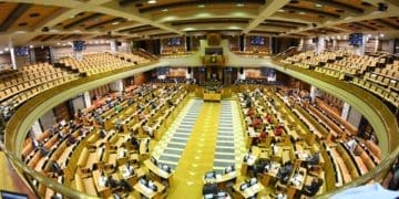 Parliamentarians observed social distancing yesterday when Finance Minister Tito Mboweni delivered the Mid-Term Budget  speech. Picture by GCIS.