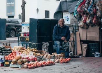A informal trader sells fruit and vegetables on a street corner. Picture by Leo Moko/Unsplash
