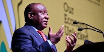 President Cyril Ramaphosa addressing the 2020 South African Investment Conference at the Sandton Convention Centre in Johannesburg on Wednesday. Picture : GCIS