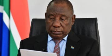 President Cyril Ramaphosa preparing to deliver a speech a Buy Local Summit. Picture : GCIS