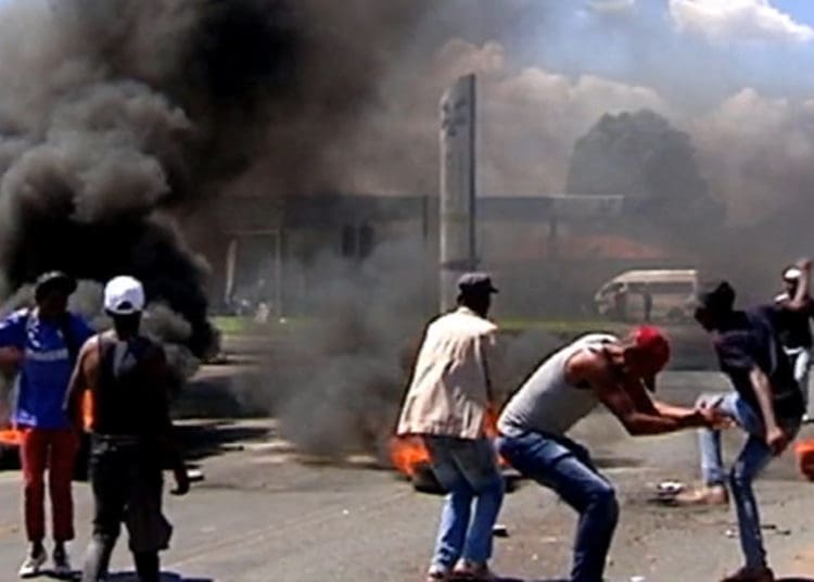 Informal traders protesting against being removed by police in the Vaal