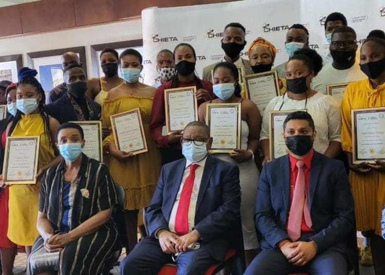 Chieta leaders Wezi Khoza and Yershen Pillay flanked by Higher education minister Blade Nzimande (in the middle)