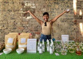 Kutlwano Mokone showcasing her products