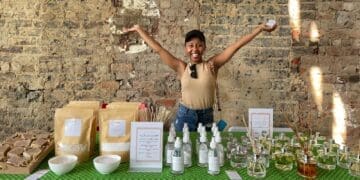 Kutlwano Mokone showcasing her products