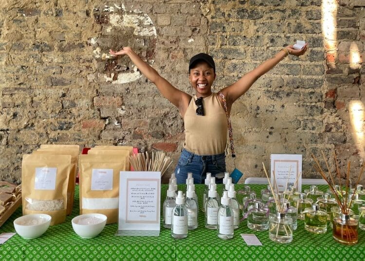 Kutlwano Mokone showcasing her products
