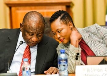 President Cyril Ramaphosa and small business minister Stella Ndadabeni-Abrahams