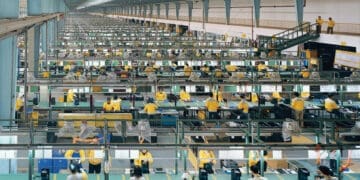 Factory workers in china producing luxurious goods sold around the world.