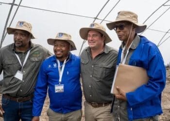 Minister of Agriculture John Steenhuisen with officials in Jozini