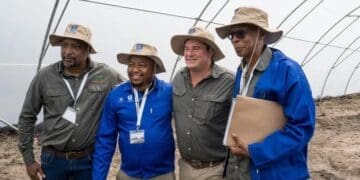 Minister of Agriculture John Steenhuisen with officials in Jozini