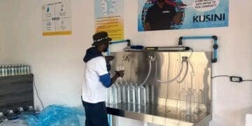 Murendeni Mafumo, founder of Kusini Water seen processing water