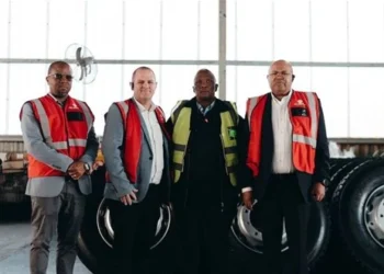 Komani Pitso, executive vice president for Procurement and Logistics (IMSAf), Lubin Ozoux, CEO, (Dunlop Tyres), Matthew Nondwayi (Eastern Cape Tyres), and Billy Tom, president (IMSAf)