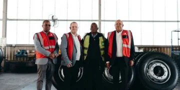 Komani Pitso, executive vice president for Procurement and Logistics (IMSAf), Lubin Ozoux, CEO, (Dunlop Tyres), Matthew Nondwayi (Eastern Cape Tyres), and Billy Tom, president (IMSAf)