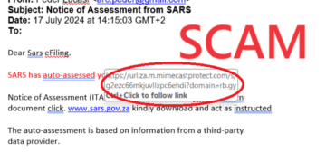 SARS warns users to be careful of phishing scam e-mails purporting to be from the authority.