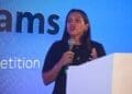 Deputy Minister of Trade, Industry and Competition Alexandra Abrahams speaking at the launch of ClearScore’s South African headquarters in Cape Town.