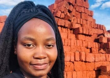 Chilate Pfunzo Monica at her brick manufacturing site in Thohoyandou, where she starts work at 2am to produce over 1,000 bricks a day. Photo: Supplied