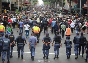 Thousands of people marched across South Africa in coordinated demonstrations calling for stronger action on undocumented migration. Photo. SAPS