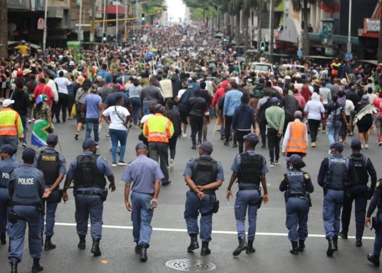 Thousands of people marched across South Africa in coordinated demonstrations calling for stronger action on undocumented migration. Photo. SAPS